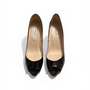 LK Bennett Black Patent Peep-Toe Heels
